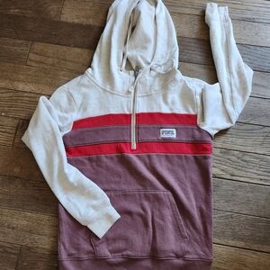 Victoria's Secret PINK Quarter Zip Sweatshirt Hoodie Mocha Red And Beige Size XS